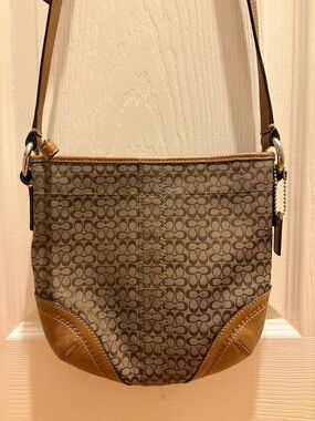 Vintage Y2K Coach Crossbody Signature Monogram Canvas with Tan Leather Trim